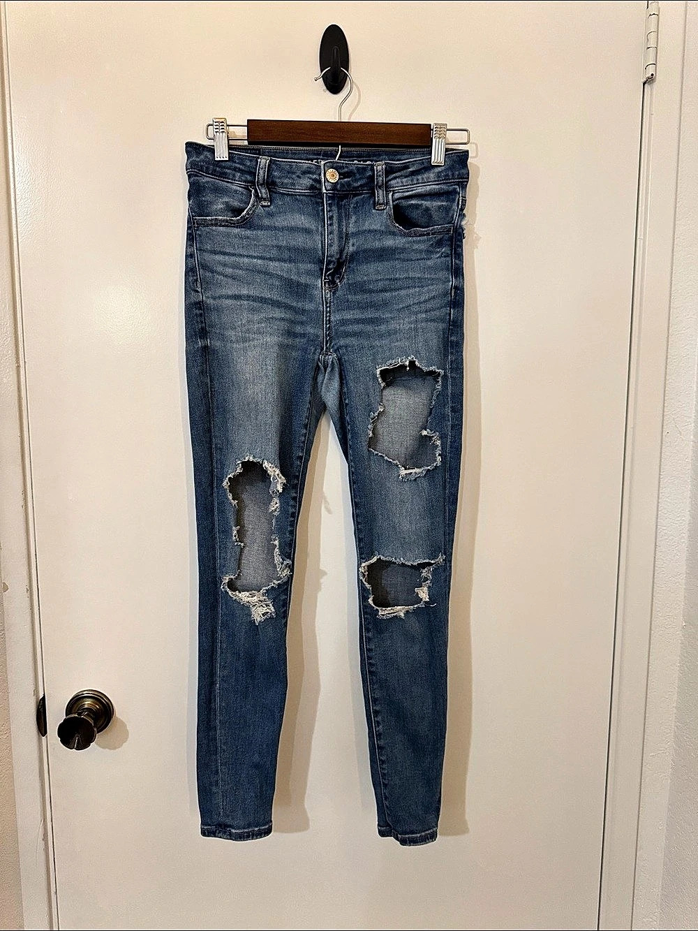American Eagle Jegging Distressed Blue Skinny Jeans Size 4 Short